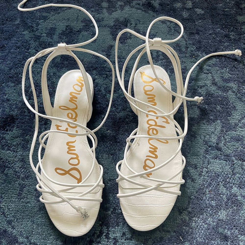 Sam Edelman Cream Lace-Up Sandals